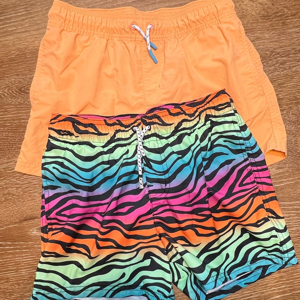 Art Class boys 2 pc swim trunks, neon zebra and orange size Large 10-12